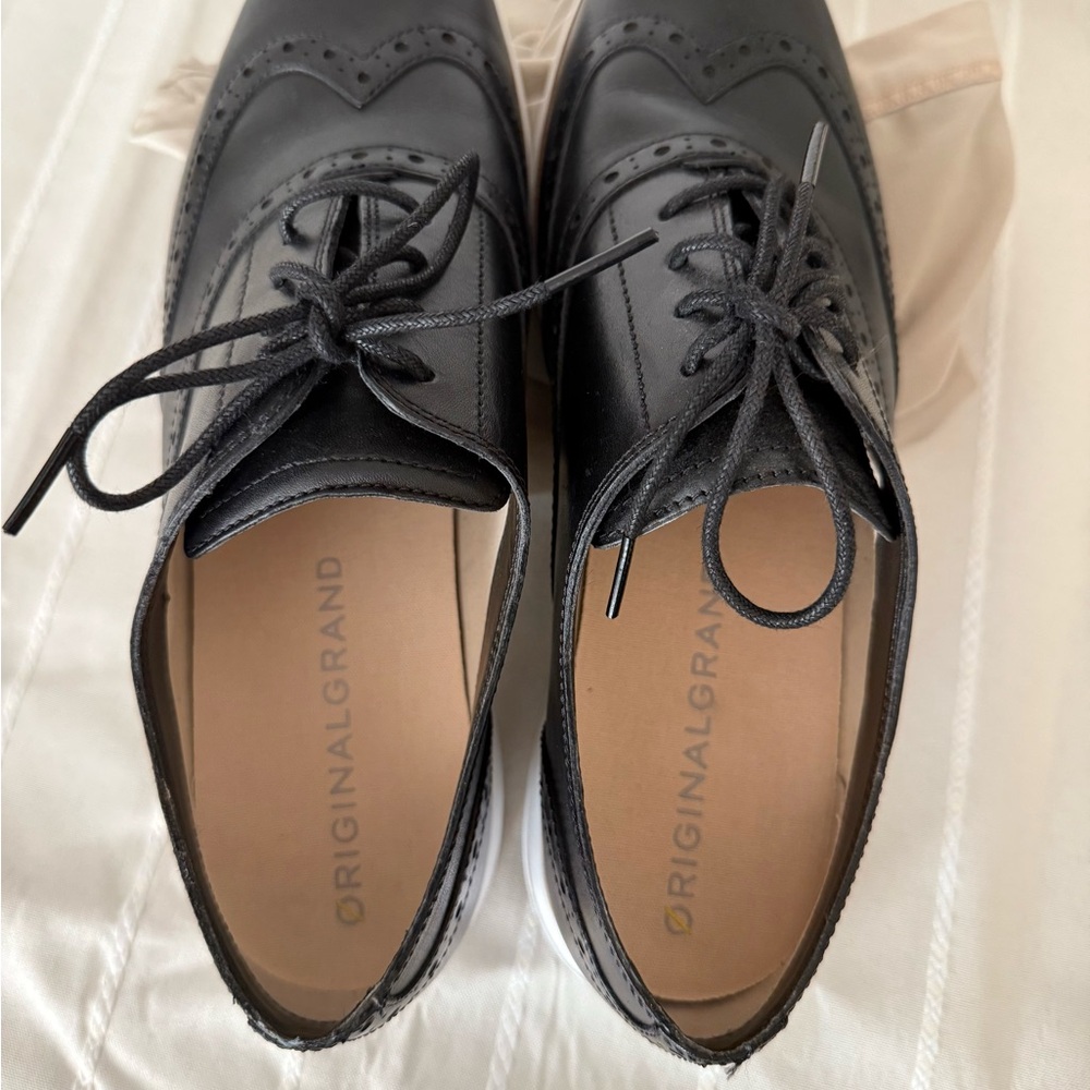 Cole Haan Black Leather Lace-Up Loafers - Picture 4 of 6